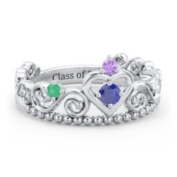 Multi Gemstone Tiara Ring with Scroll and Bead Detailing