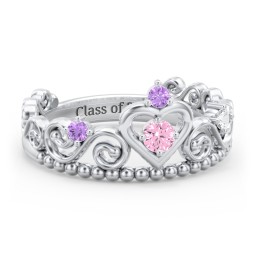 Multi Gemstone Tiara Ring with Scroll and Bead Detailing