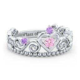 Multi Gemstone Tiara Ring with Scroll and Bead Detailing