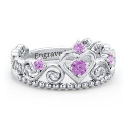Multi Gemstone Tiara Ring with Scroll and Bead Detailing in 925 Sterling Silver with Amethyst