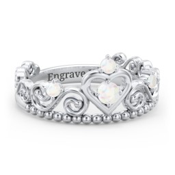 Multi Gemstone Tiara Ring with Scroll and Bead Detailing in 925 Sterling Silver with Opal