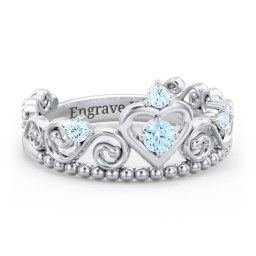Multi Gemstone Tiara Ring with Scroll and Bead Detailing in 925 Sterling Silver with Blue Topaz