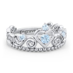 Multi Gemstone Tiara Ring with Scroll and Bead Detailing in 925 Sterling Silver with Blue Topaz