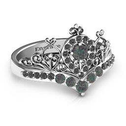 Queen Of My Heart Tiara Ring in 925 Sterling Silver with Alexandrite and Black Premium Zirconia
