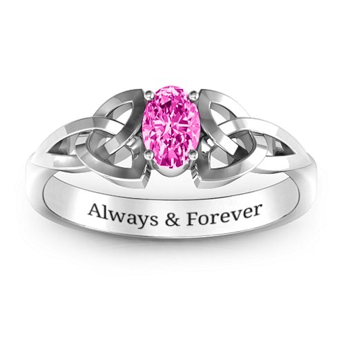 Trinity Knot Oval Gemstone Ring – Sterling Silver with Pink Tourmaline