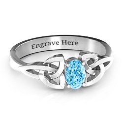 Trinity Knot Oval Gemstone Ring in 925 Sterling Silver with Blue Topaz, Amethyst, and Cubic Zirconia