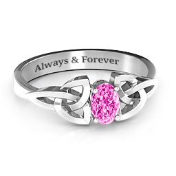 Trinity Knot Oval Gemstone Ring in 925 Sterling Silver with Pink Tourmaline, Amethyst, and Cubic Zirconia
