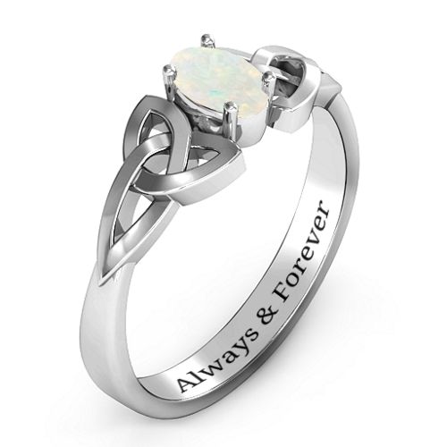 Trinity Knot Oval Gemstone Ring – Sterling Silver with Opal