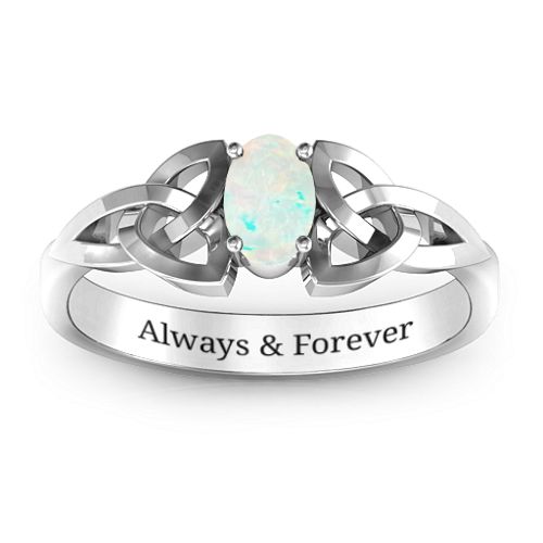 Trinity Knot Oval Gemstone Ring – Sterling Silver with Opal