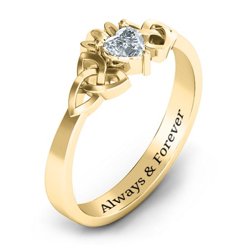 Trinity Knot Heart Crown Ring – 9kt Yellow Gold with Cubic Zirconia