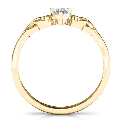 Trinity Knot Heart Crown Ring – 9kt Yellow Gold with Cubic Zirconia