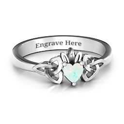 Trinity Knot Heart Crown Ring in 925 Sterling Silver with Opal, Amethyst, and Cubic Zirconia