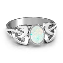 Trinity Knot Ring With Bezel-Set Oval Stone