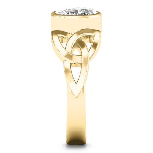 Trinity Knot Ring With Bezel-Set Oval Stone – 9kt Yellow Gold with White Premium Zirconia