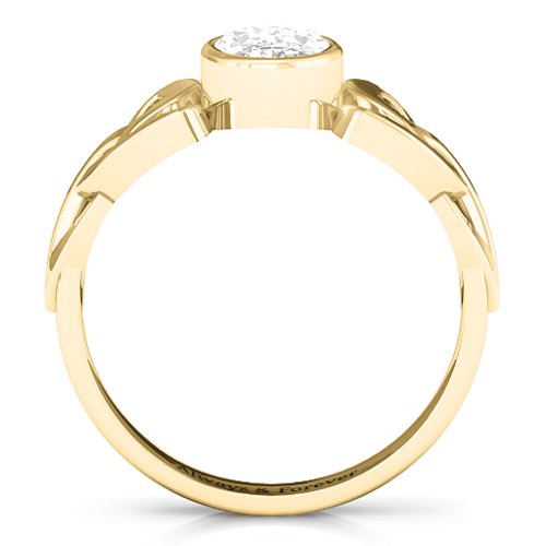Trinity Knot Ring With Bezel-Set Oval Stone – 9kt Yellow Gold with White Premium Zirconia