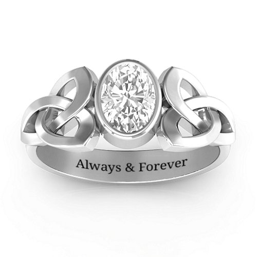 Trinity Knot Ring With Bezel-Set Oval Stone – Sterling Silver with White Premium Zirconia