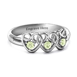 Three's Company Triple Heart Gemstone Ring in 925 Sterling Silver with Peridot