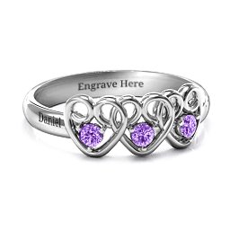 Three's Company Triple Heart Gemstone Ring in 925 Sterling Silver with Amethyst