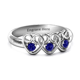 Three's Company Triple Heart Gemstone Ring in 925 Sterling Silver with Blue Sapphire