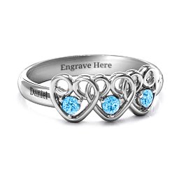 Three's Company Triple Heart Gemstone Ring in 925 Sterling Silver with Blue Topaz