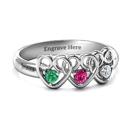 Three's Company Triple Heart Gemstone Ring in 925 Sterling Silver with Emerald, Ruby, and Cubic Zirconia