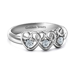 Three's Company Triple Heart Gemstone Ring in 925 Sterling Silver with Cubic Zirconia