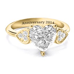 9mm Heart Brilliance Cubic Zirconia Ring with Heart-Set Accents