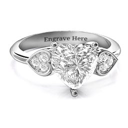 9mm Heart Brilliance Cubic Zirconia Ring with Heart-Set Accents in 925 Sterling Silver with White Premium Zirconia