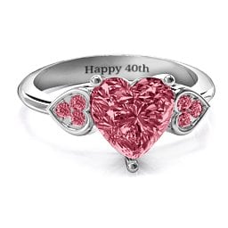 9mm Heart Brilliance Cubic Zirconia Ring with Heart-Set Accents