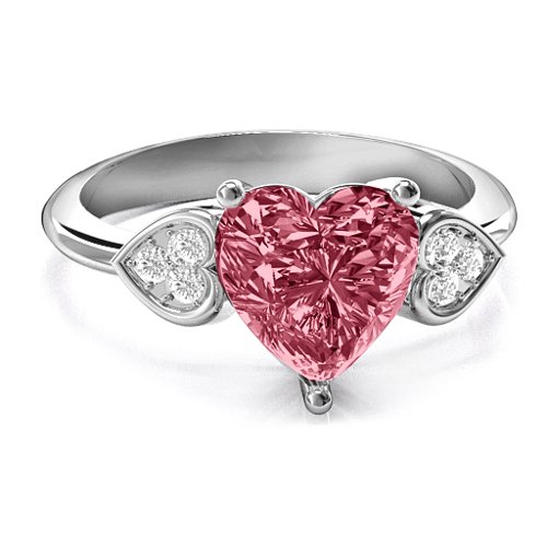 9mm Heart Brilliance Cubic Zirconia Ring with Heart-Set Accents