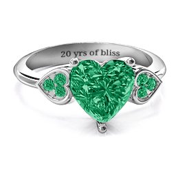 9mm Heart Brilliance Cubic Zirconia Ring with Heart-Set Accents in 925 Sterling Silver with Green Premium Zirconia