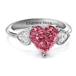 9mm Heart Brilliance Cubic Zirconia Ring with Heart-Set Accents in 925 Sterling Silver with Red Premium Zirconia and White Premium Zirconia