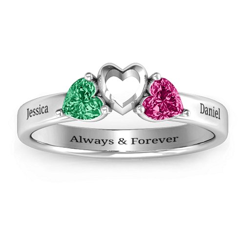 Sparkling Sweethearts Two-Stone Ring – Sterling Silver with Emerald and Ruby