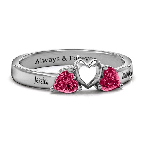 Sparkling Sweethearts Two-Stone Ring – Sterling Silver with Ruby