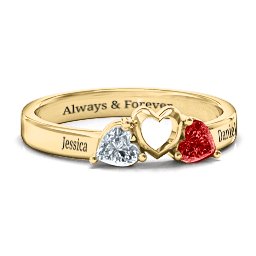 Sparkling Sweethearts Two-Stone Ring in 9K Solid Yellow Gold with Cubic Zirconia and Garnet