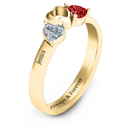 Sparkling Sweethearts Two-Stone Ring – 9kt Yellow Gold with Cubic Zirconia and Garnet