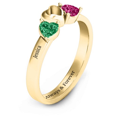 Sparkling Sweethearts Two-Stone Ring – 9kt Yellow Gold with Emerald and Ruby