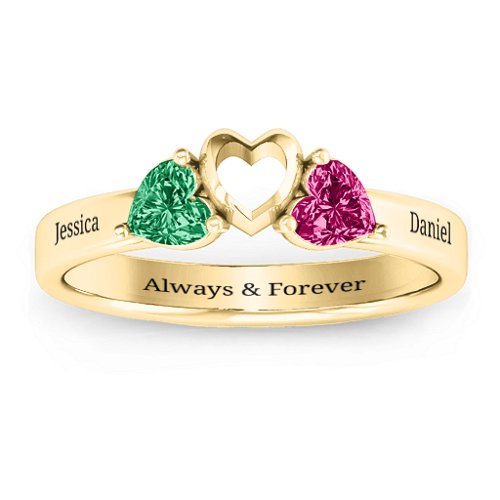 Sparkling Sweethearts Two-Stone Ring – 9kt Yellow Gold with Emerald and Ruby