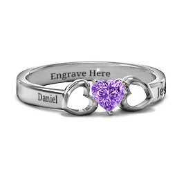 Darling Heart Wraparound Ring in 925 Sterling Silver with Amethyst, Amethyst Premium Zirconia, and Red Premium Zirconia