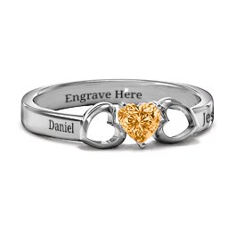 Darling Heart Wraparound Ring in 925 Sterling Silver with Citrine, Amethyst Premium Zirconia, Red Premium Zirconia, and Amethyst