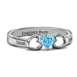 Darling Heart Wraparound Ring in 925 Sterling Silver with Blue Topaz, Amethyst Premium Zirconia, Red Premium Zirconia, and Amethyst