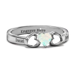 Darling Heart Wraparound Ring in 925 Sterling Silver with Opal, Amethyst Premium Zirconia, Red Premium Zirconia, and Amethyst