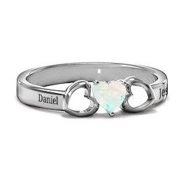 Darling Heart Wraparound Ring in 925 Sterling Silver with Opal, Amethyst Premium Zirconia, Red Premium Zirconia, and Amethyst