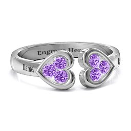 Heart To Heart Wraparound Ring in 925 Sterling Silver with Amethyst
