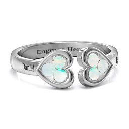 Heart To Heart Wraparound Ring in 925 Sterling Silver with Opal
