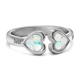 Heart To Heart Wraparound Ring in 925 Sterling Silver with Opal