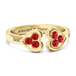 Heart To Heart Wraparound Ring in 9K Solid Yellow Gold with Garnet