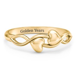 Engravable Initial Heart and Infinity Ring in 18K Gold Plated Silver with Red Premium Zirconia, Amethyst Premium Zirconia, and Amethyst