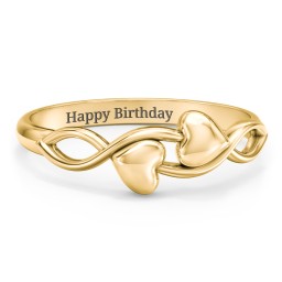 Engravable Initial Heart and Infinity Ring in 18K Gold Plated Silver with Red Premium Zirconia, Amethyst Premium Zirconia, and Amethyst