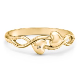 Engravable Initial Heart and Infinity Ring in 18K Gold Plated Silver with Red Premium Zirconia, Amethyst Premium Zirconia, and Amethyst